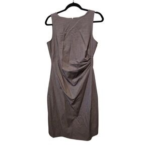 THEORY Wool Shirred Sleeveless Sheath Dress‎ Women's Sz 10 Gray Minimalist Work